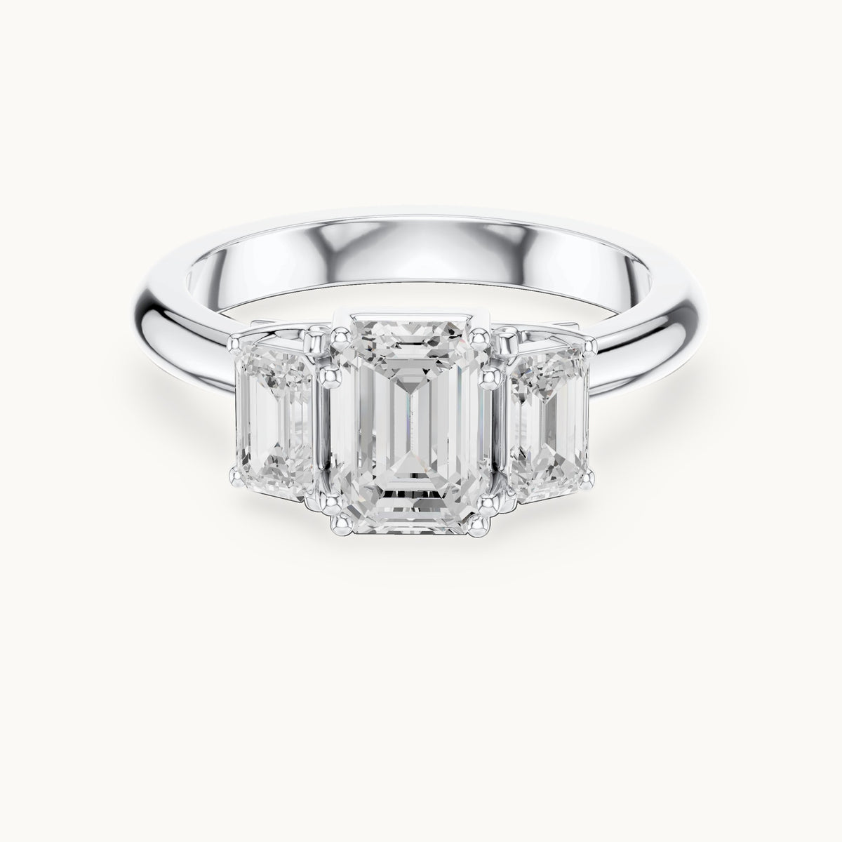 Emerald-cut lab-grown diamond three-stone engagement ring with emerald-cut side stones in white gold, 1.43 CT TW, view 4