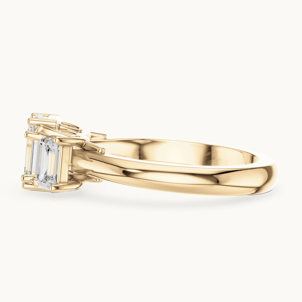 Emerald-cut lab-grown diamond three-stone engagement ring with emerald-cut side stones in yellow gold, 1.43 CT TW, view 3