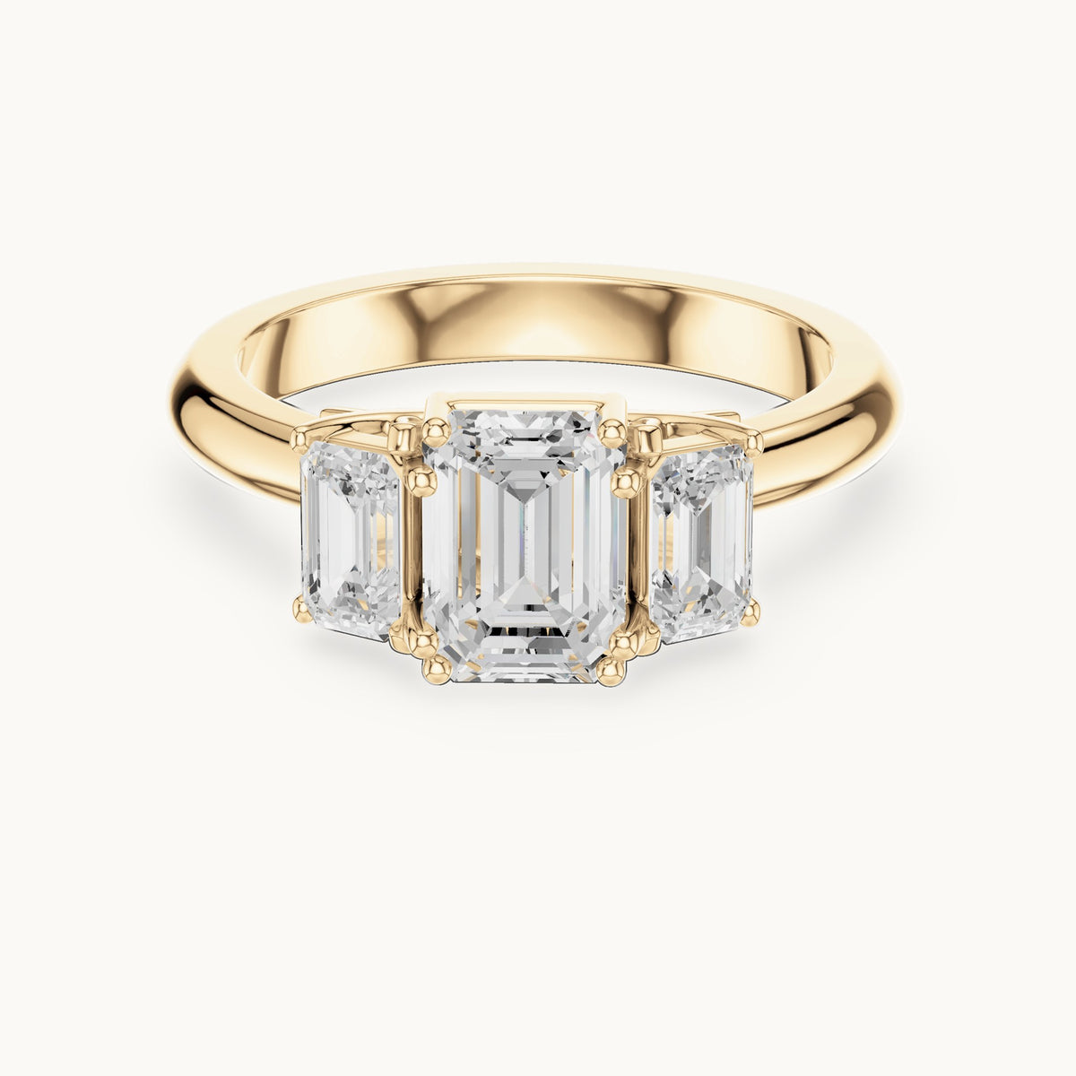 Emerald-cut lab-grown diamond three-stone engagement ring with emerald-cut side stones in yellow gold, 1.43 CT TW, view 4