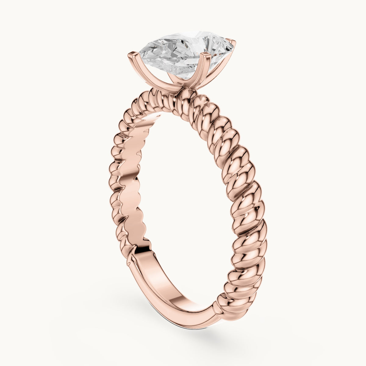Pear lab-grown diamond twisted rope solitaire engagement ring in rose gold, 1.00 CT TW, view 1