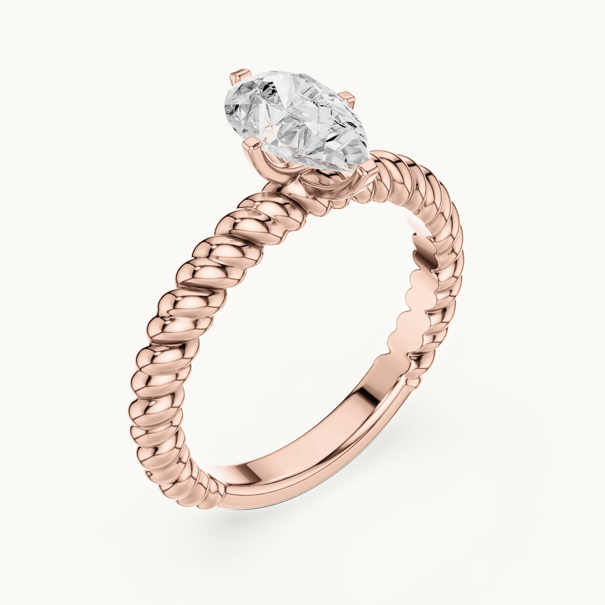 Pear lab-grown diamond twisted rope solitaire engagement ring in rose gold, 1.00 CT TW, view 2