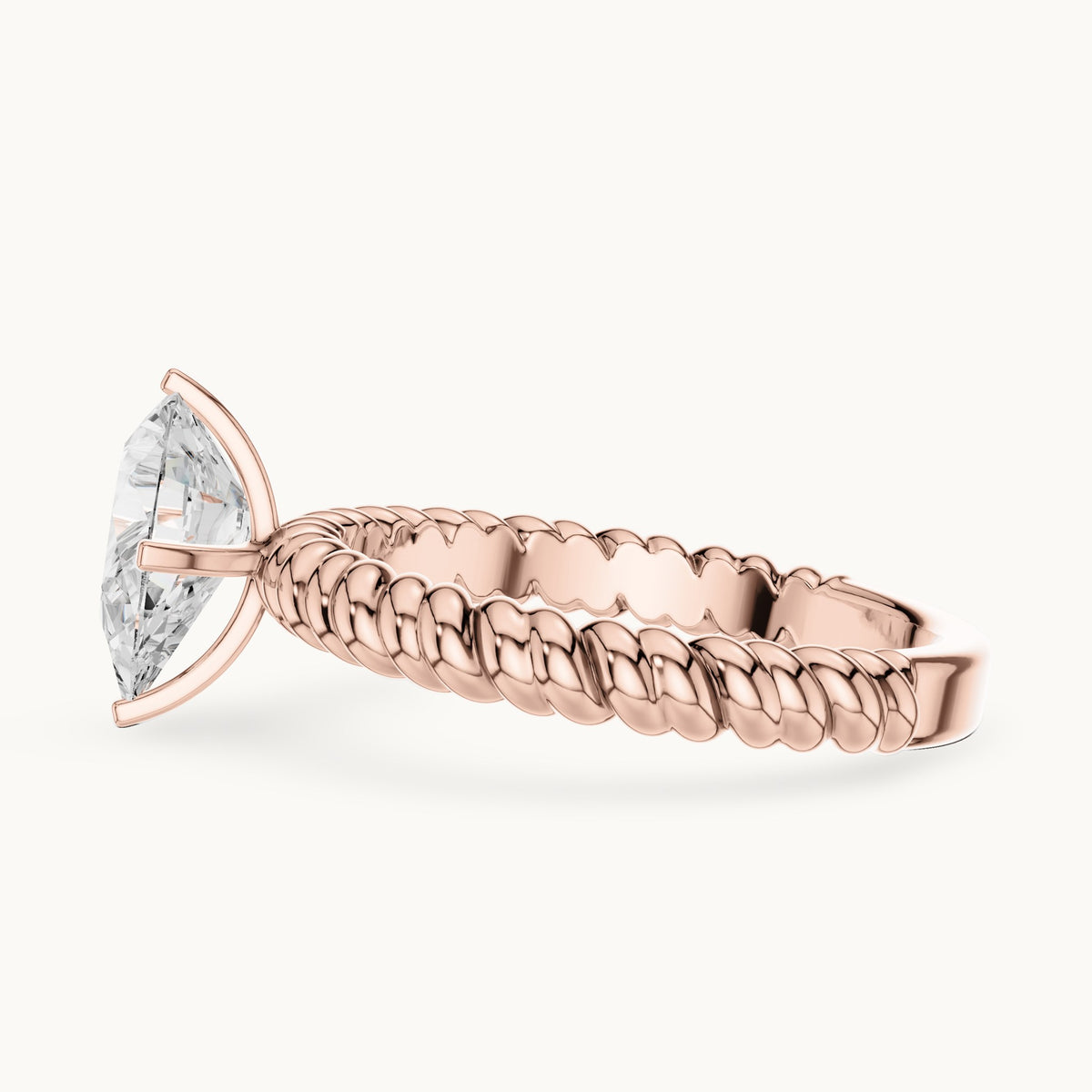 Pear lab-grown diamond twisted rope solitaire engagement ring in rose gold, 1.00 CT TW, view 3