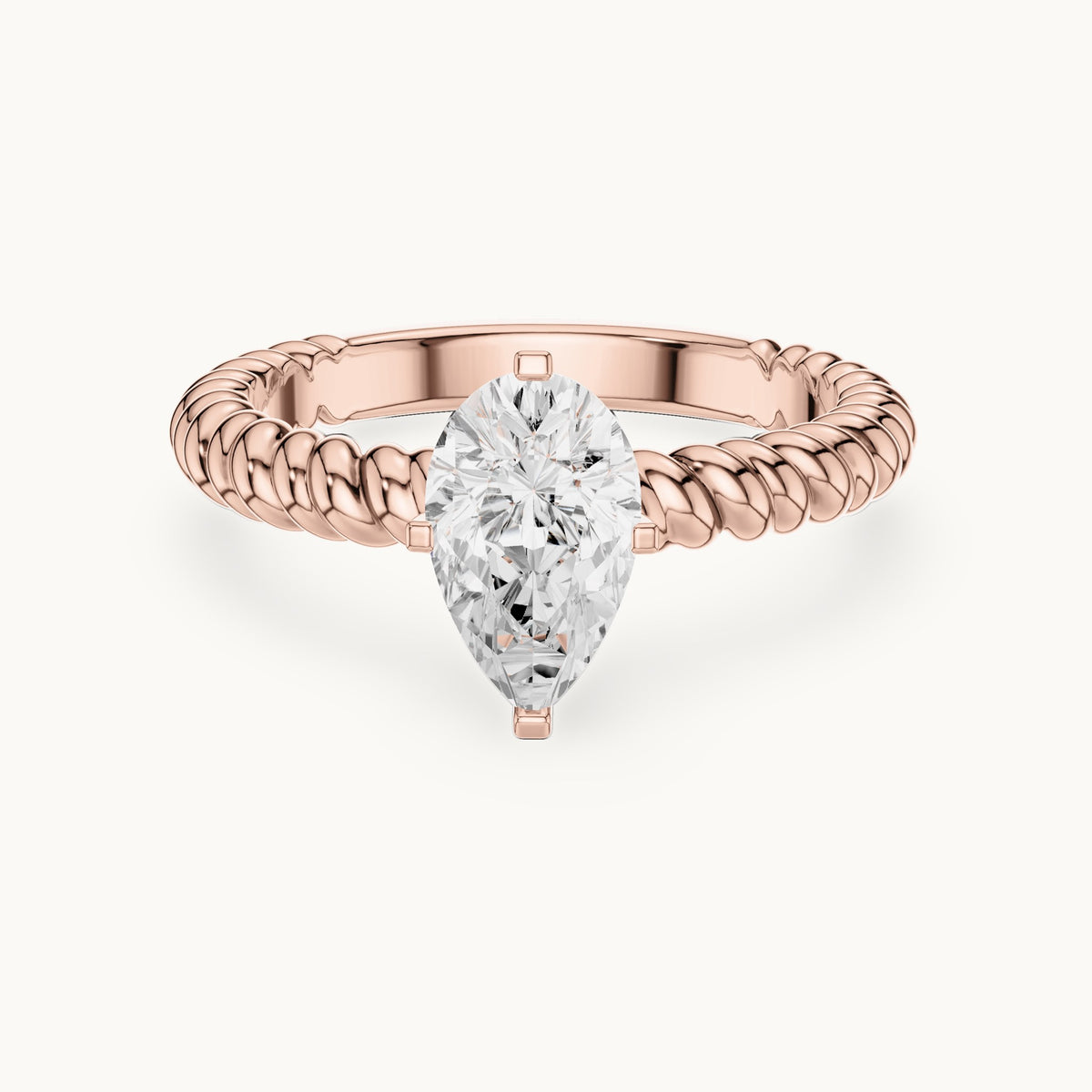 Pear lab-grown diamond twisted rope solitaire engagement ring in rose gold, 1.00 CT TW, view 4