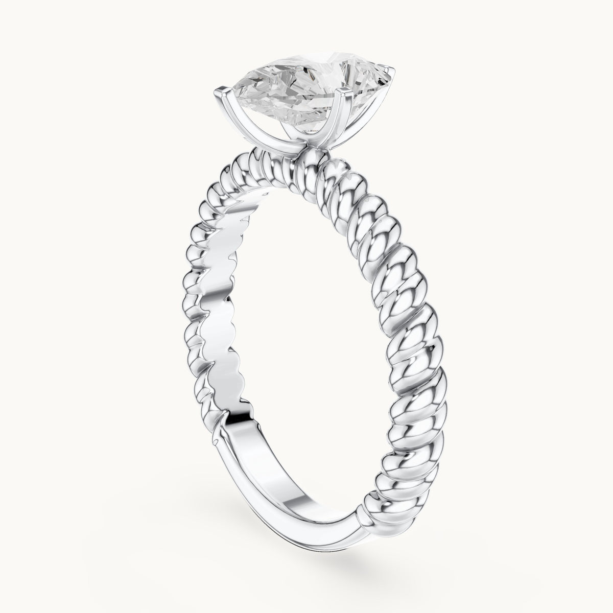 Pear lab-grown diamond twisted rope solitaire engagement ring in white gold, 1.00 CT TW, view 1