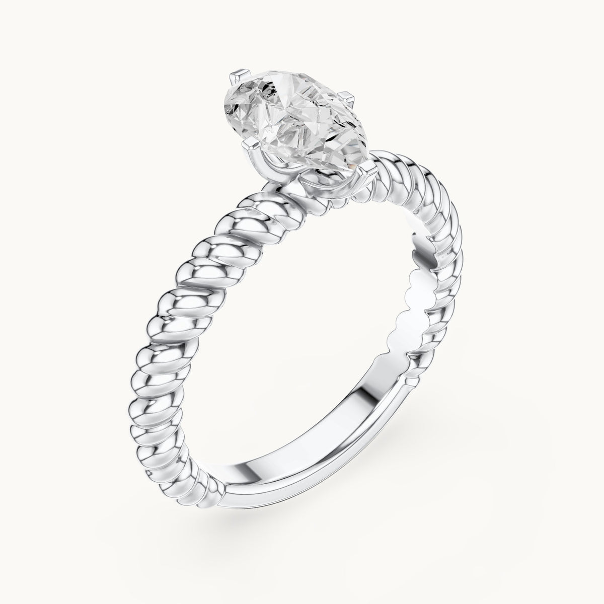 Pear lab-grown diamond twisted rope solitaire engagement ring in white gold, 1.00 CT TW, view 2