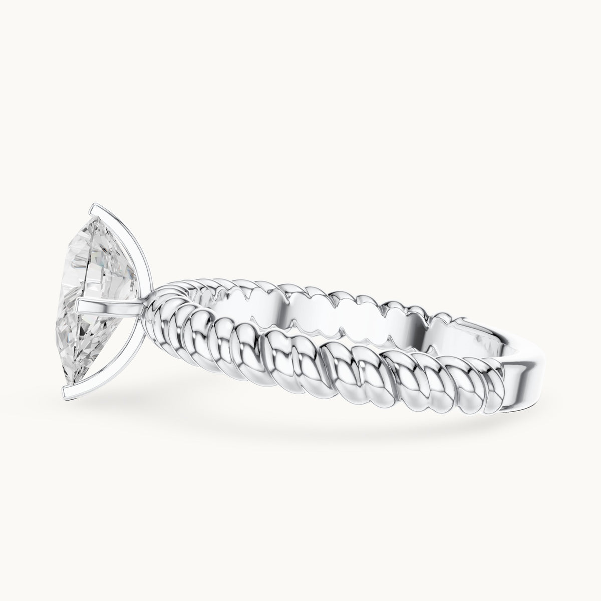 Pear lab-grown diamond twisted rope solitaire engagement ring in white gold, 1.00 CT TW, view 3