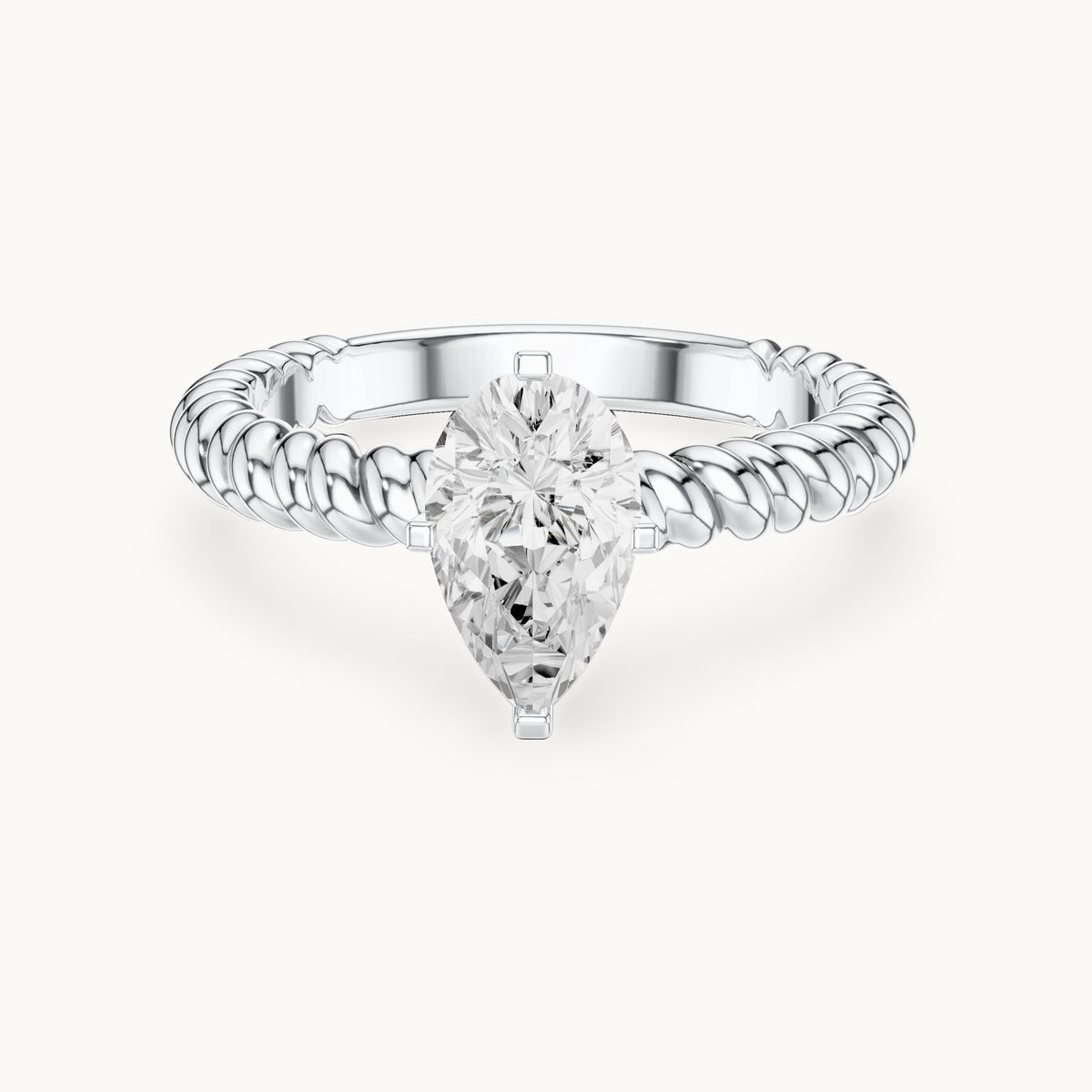 Pear lab-grown diamond twisted rope solitaire engagement ring in white gold, 1.00 CT TW, view 4