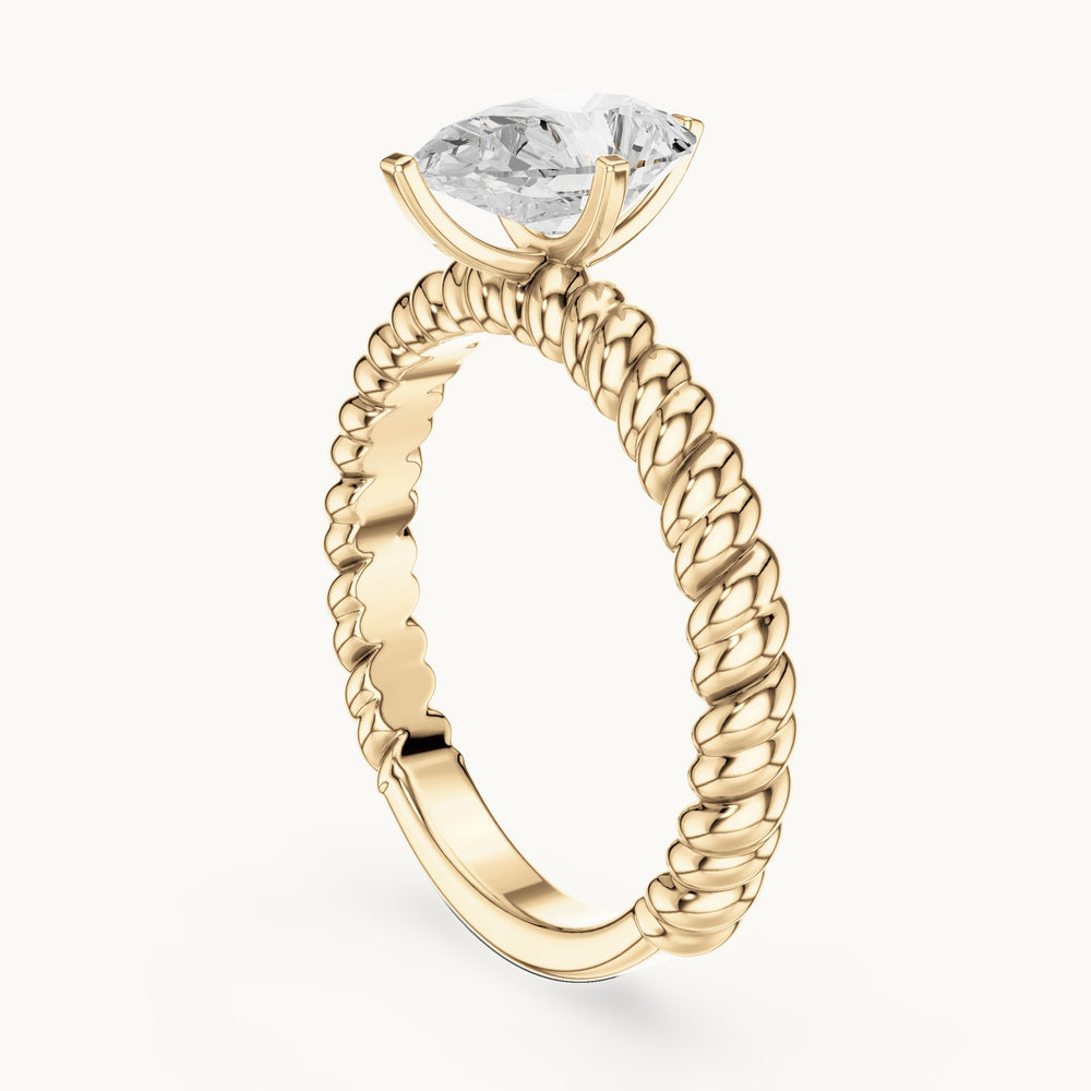 Pear lab-grown diamond twisted rope solitaire engagement ring in yellow gold, 1.00 CT TW, view 1
