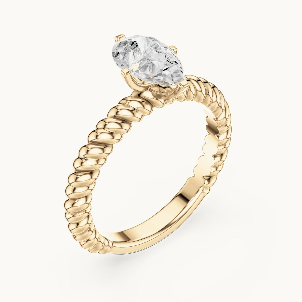 Pear lab-grown diamond twisted rope solitaire engagement ring in yellow gold, 1.00 CT TW, view 2
