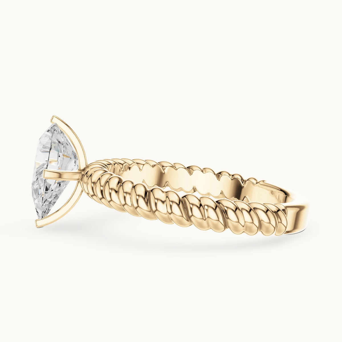 Pear lab-grown diamond twisted rope solitaire engagement ring in yellow gold, 1.00 CT TW, view 3