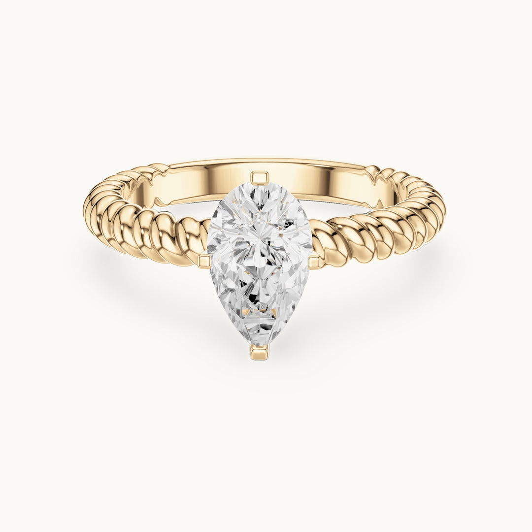 Pear lab-grown diamond twisted rope solitaire engagement ring in yellow gold, 1.00 CT TW, view 4