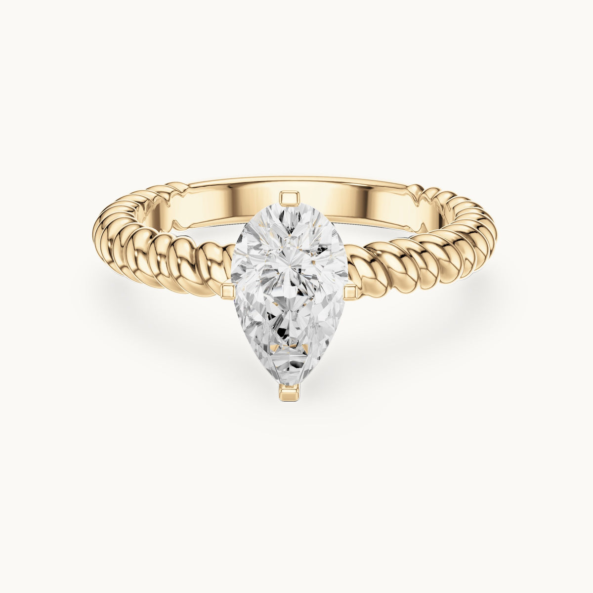 Pear lab-grown diamond twisted rope solitaire engagement ring in yellow gold, 1.00 CT TW, view 4