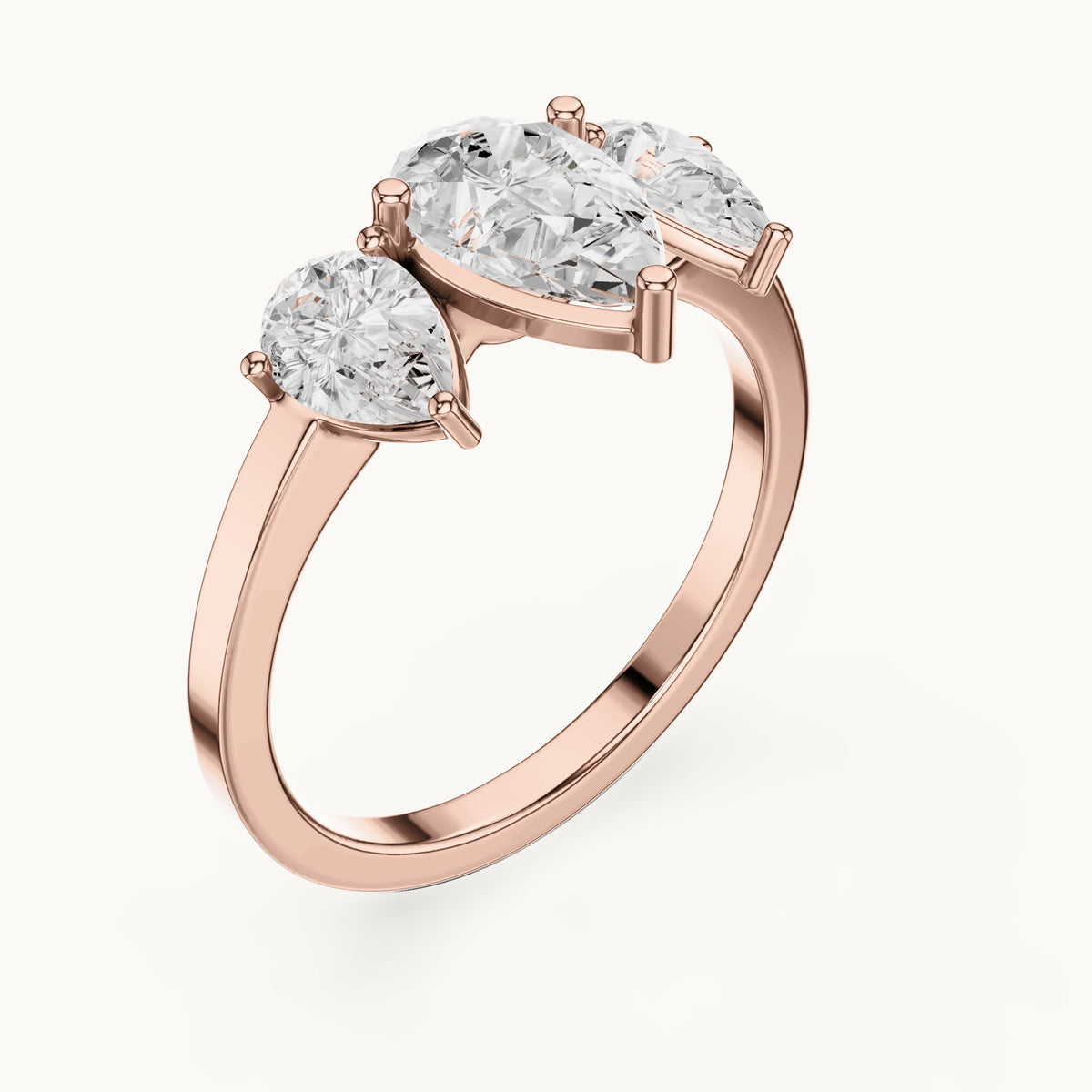 Pear lab-grown diamond three-stone engagement ring with pear side stones in rose gold, 1.82 CT TW, view 2