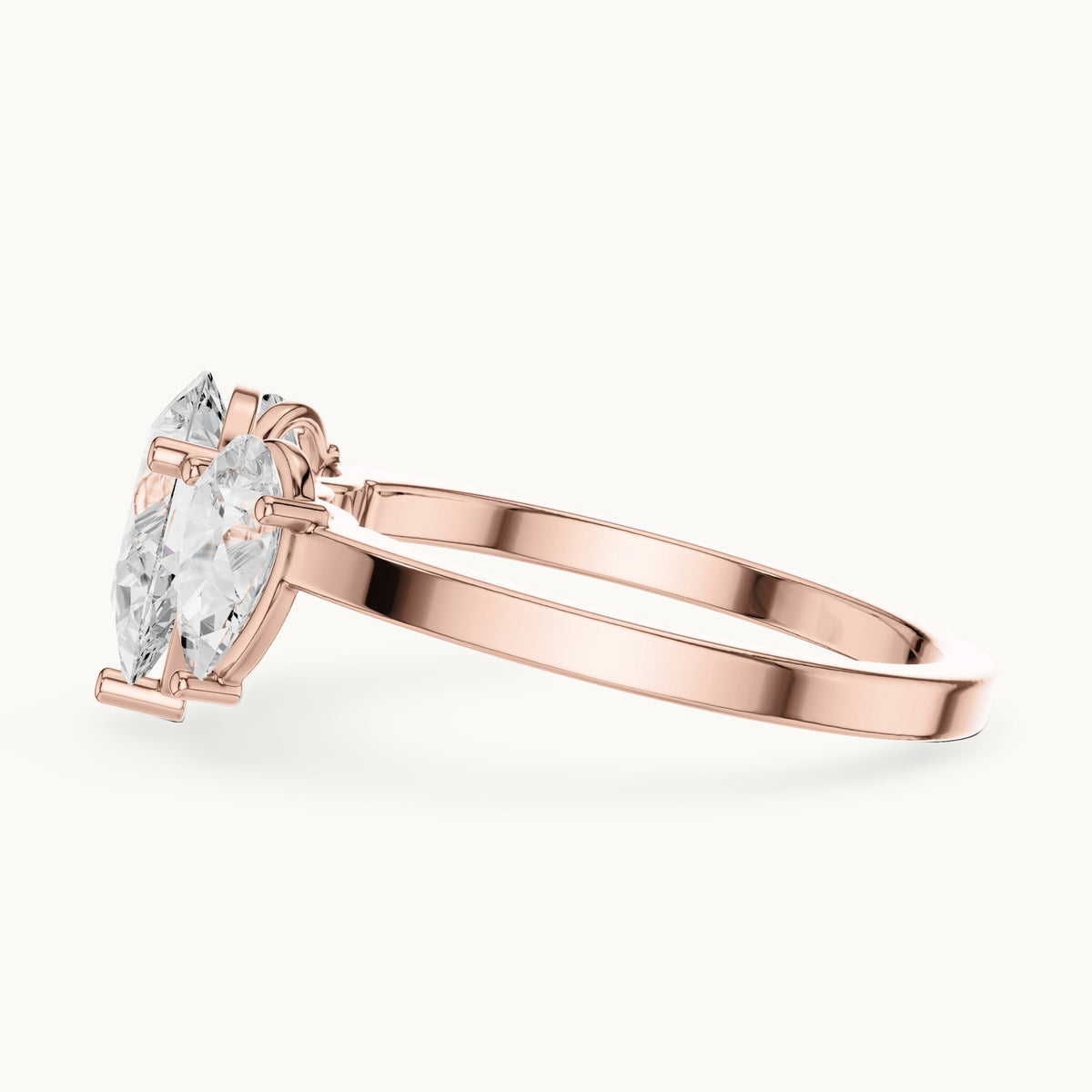 Pear lab-grown diamond three-stone engagement ring with pear side stones in rose gold, 1.82 CT TW, view 3