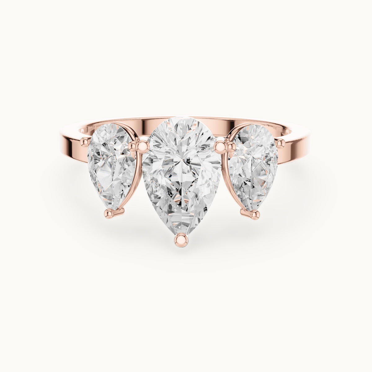 Pear lab-grown diamond three-stone engagement ring with pear side stones in rose gold, 1.82 CT TW, view 4