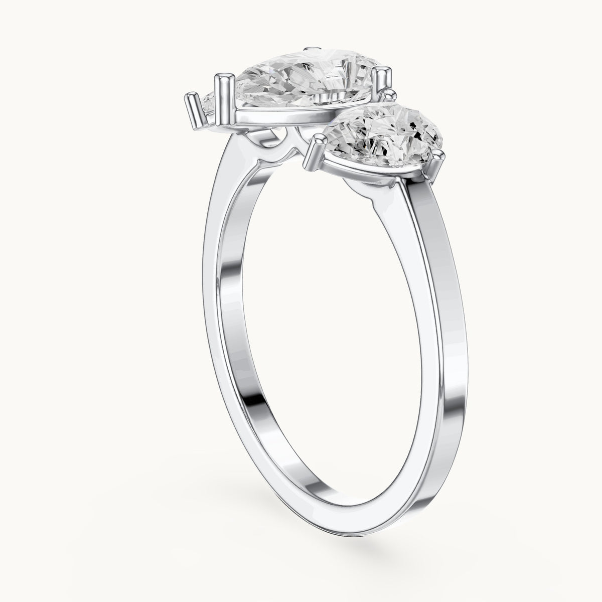 Pear lab-grown diamond three-stone engagement ring with pear side stones in white gold, 1.82 CT TW, view 1