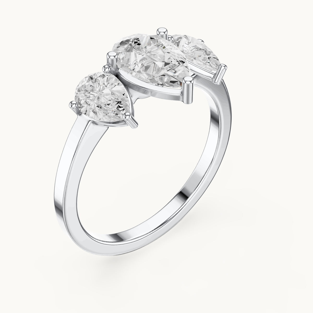Pear lab-grown diamond three-stone engagement ring with pear side stones in white gold, 1.82 CT TW, view 2