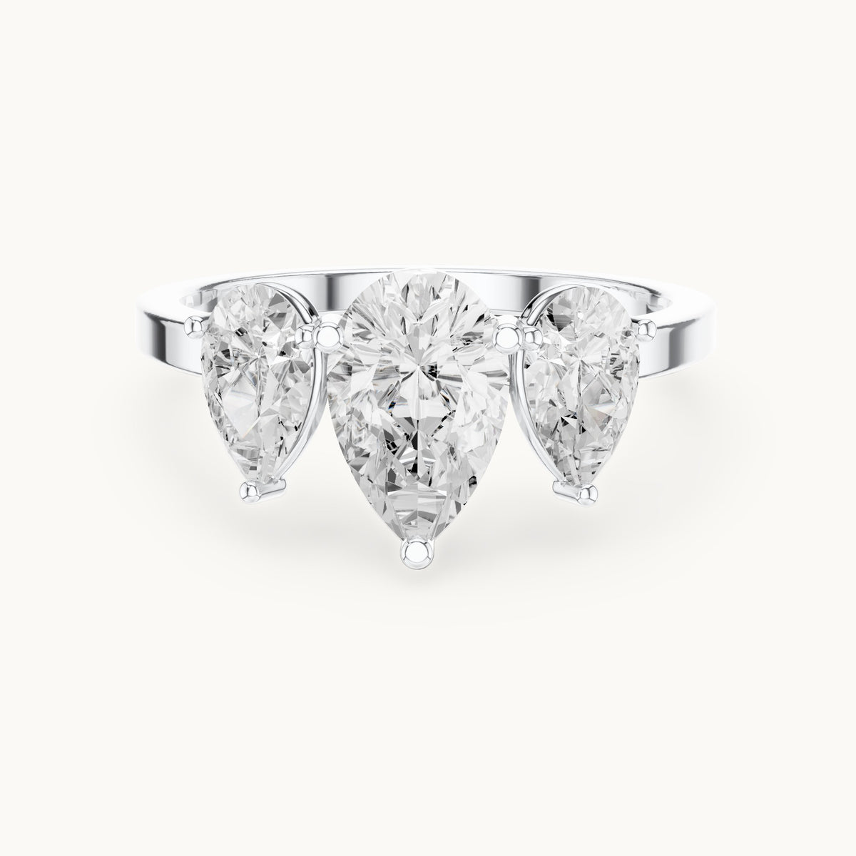 Pear lab-grown diamond three-stone engagement ring with pear side stones in white gold, 1.82 CT TW, view 4