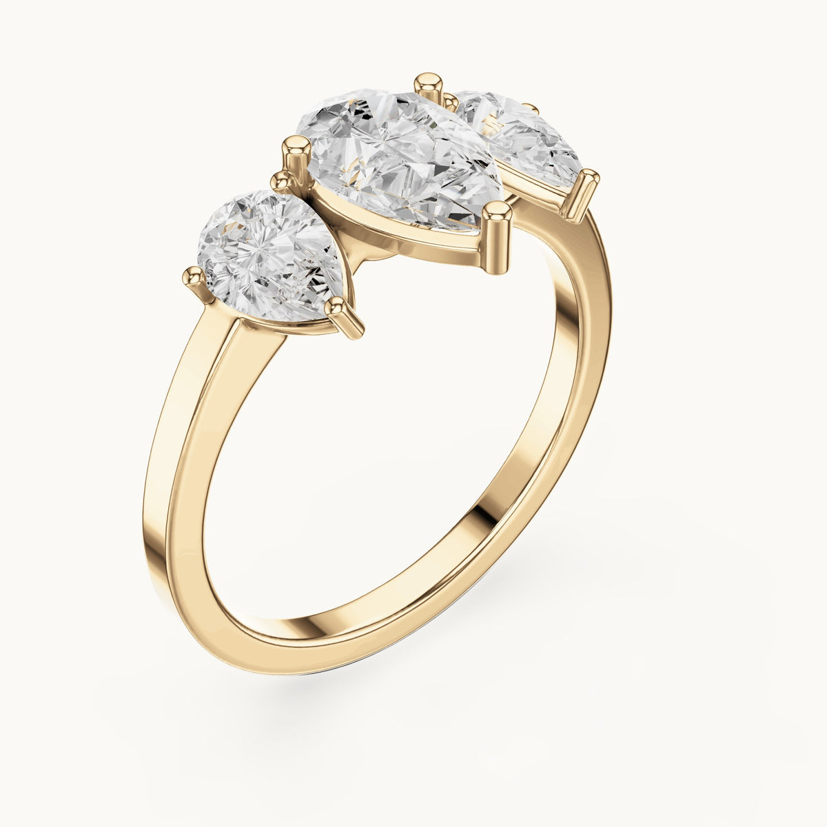 Pear lab-grown diamond three-stone engagement ring with pear side stones in yellow gold, 1.82 CT TW, view 2