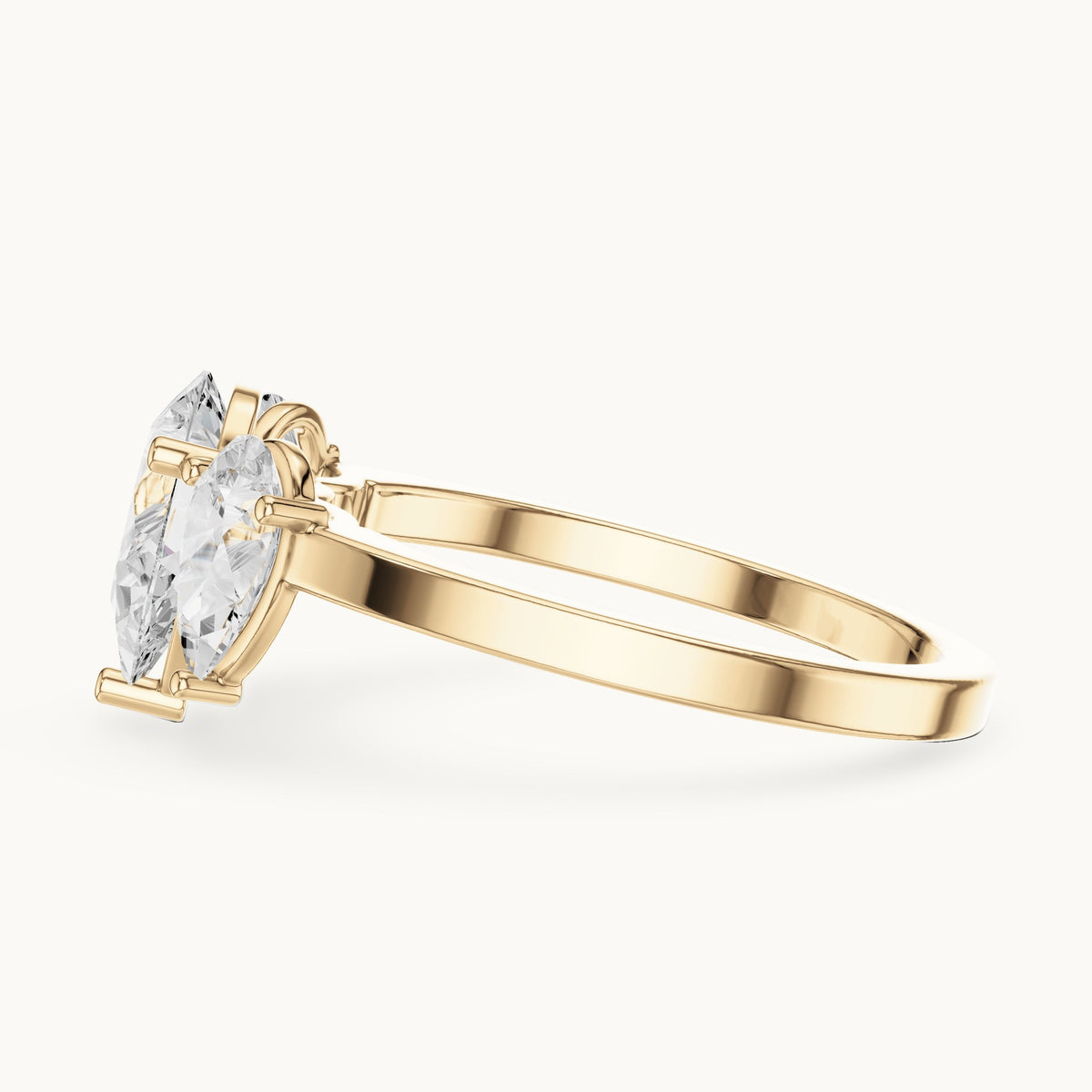 Pear lab-grown diamond three-stone engagement ring with pear side stones in yellow gold, 1.82 CT TW, view 3