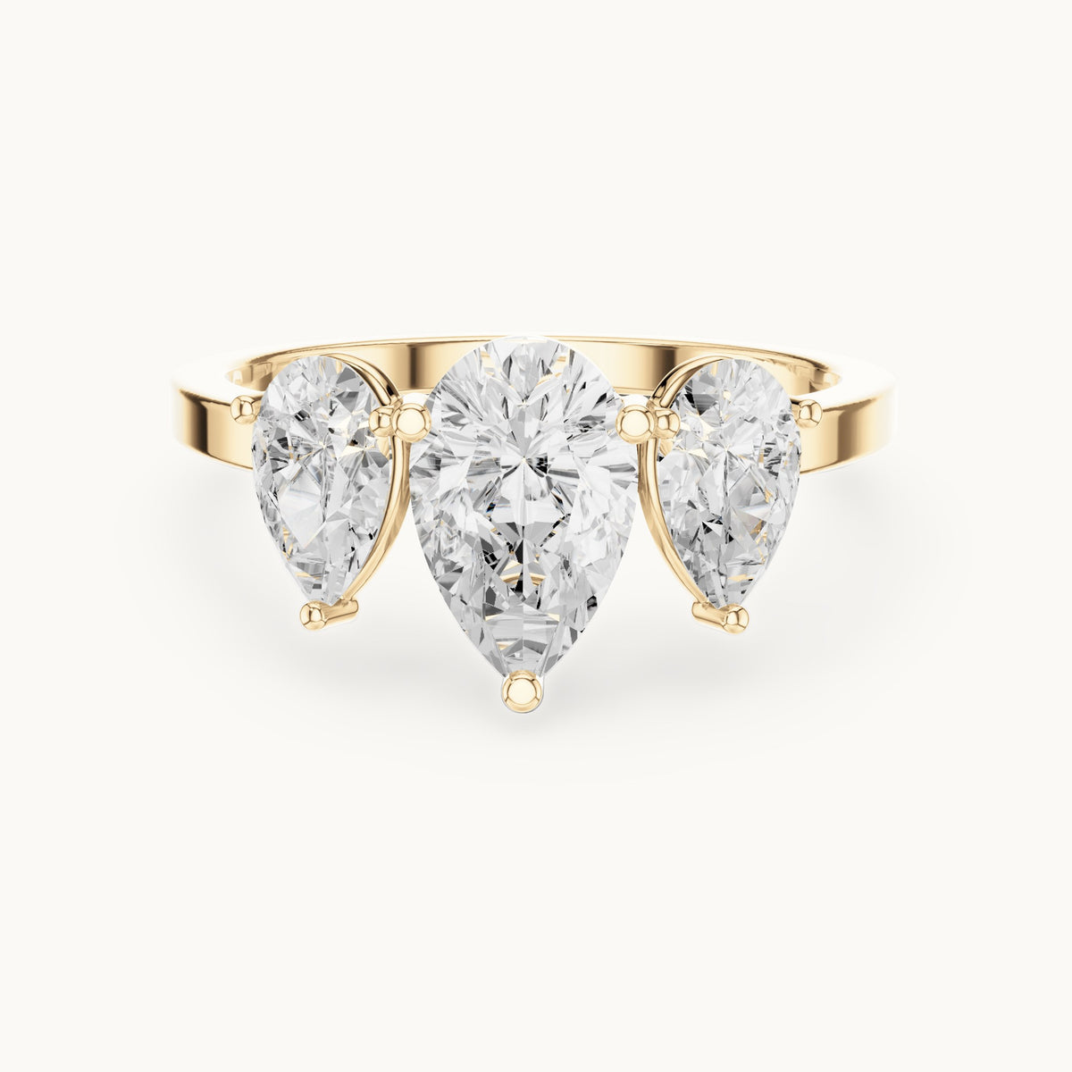 Pear lab-grown diamond three-stone engagement ring with pear side stones in yellow gold, 1.82 CT TW, view 4