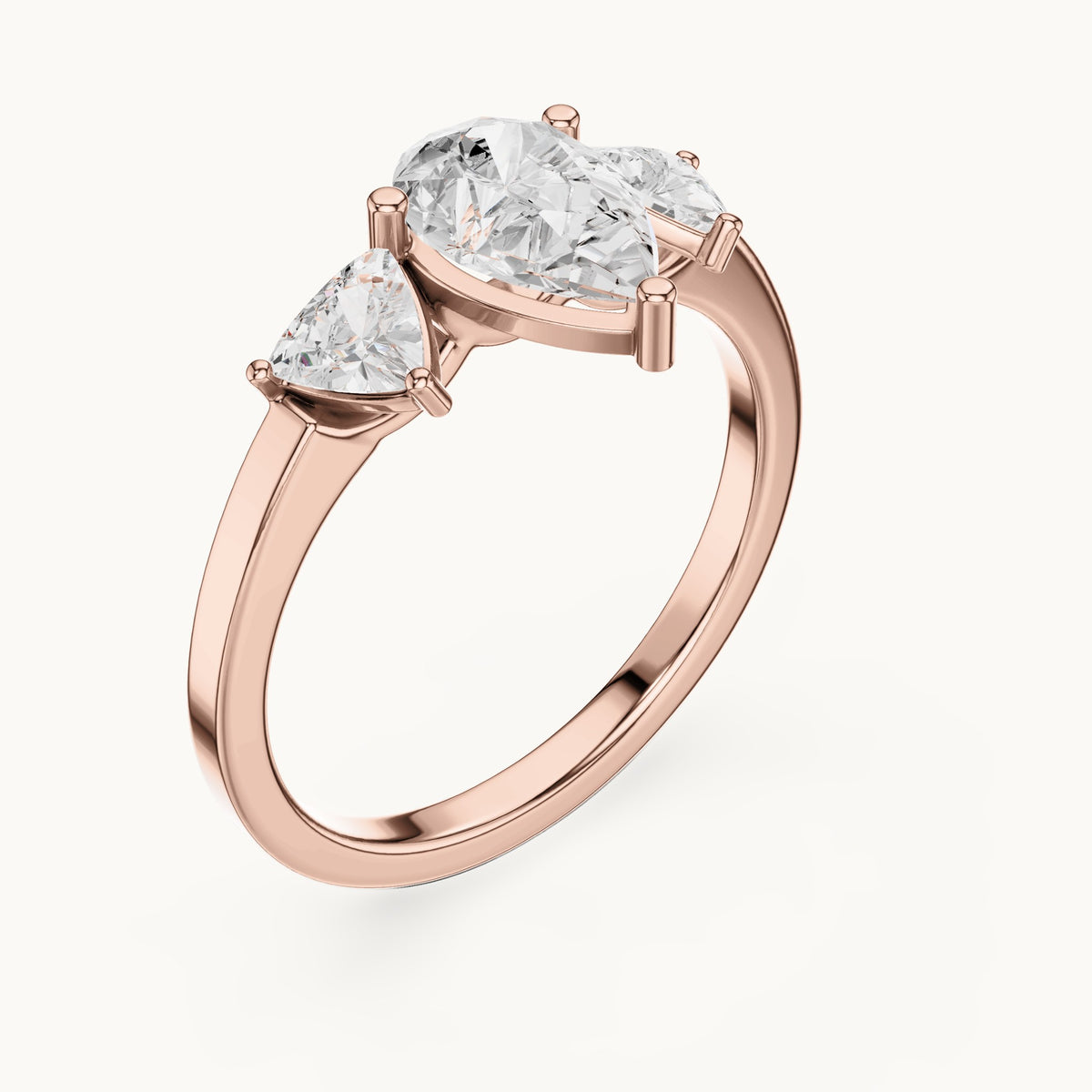 Pear and trillion lab-grown diamond three-stone engagement ring with trillion side stones in rose gold, 1.42 CT TW, view 2