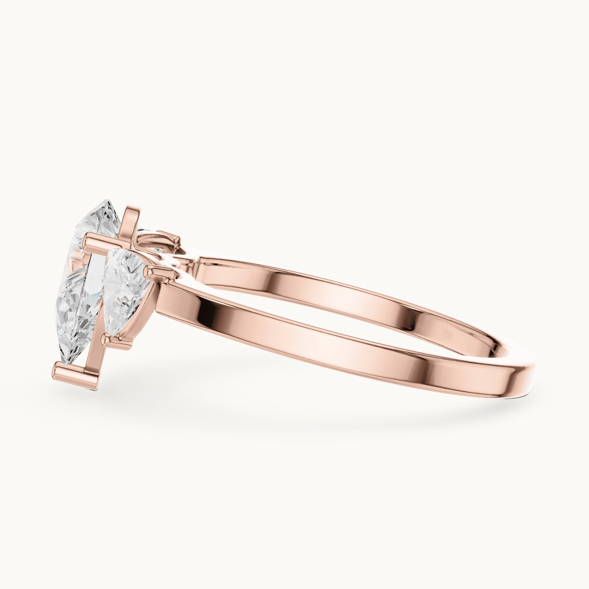 Pear and trillion lab-grown diamond three-stone engagement ring with trillion side stones in rose gold, 1.42 CT TW, view 3