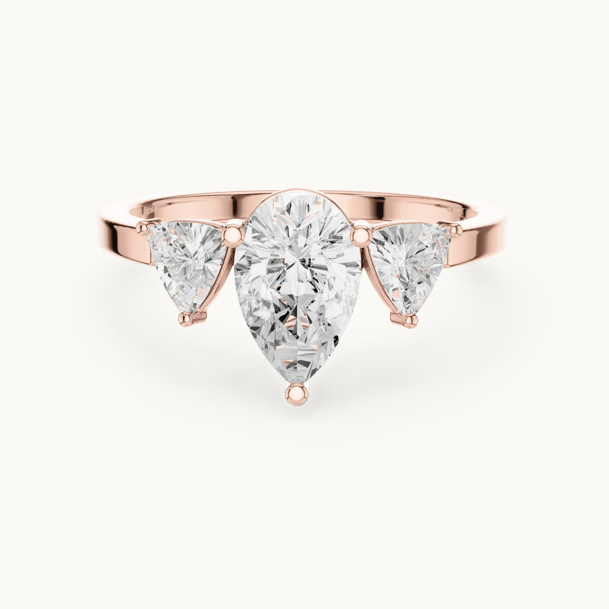 Pear and trillion lab-grown diamond three-stone engagement ring with trillion side stones in rose gold, 1.42 CT TW, view 4