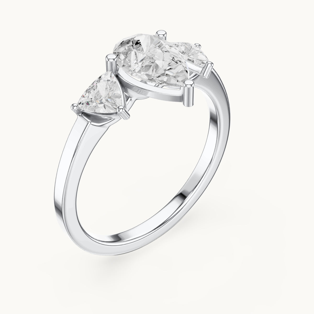 Pear and trillion lab-grown diamond three-stone engagement ring with trillion side stones in white gold, 1.42 CT TW, view 2