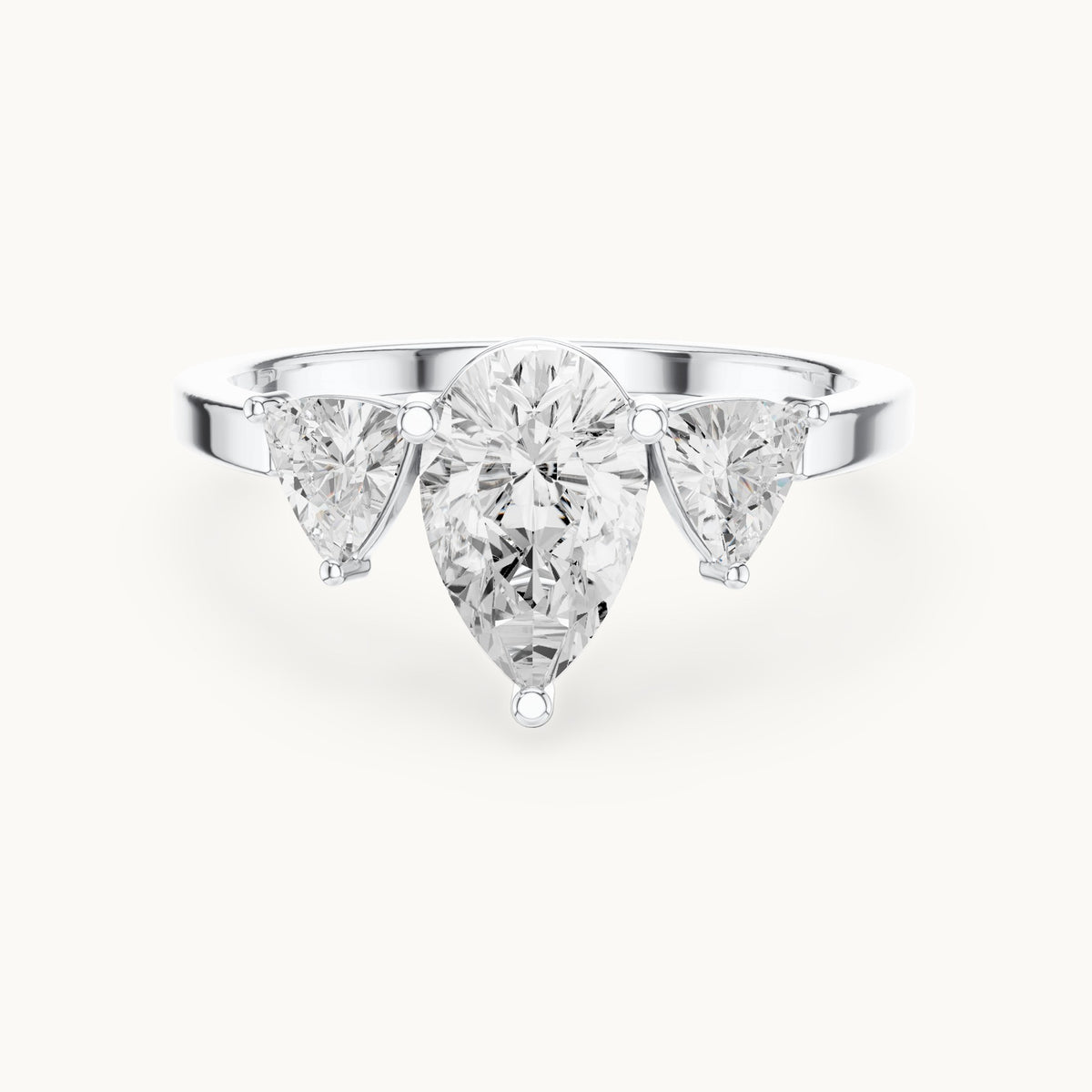 Pear and trillion lab-grown diamond three-stone engagement ring with trillion side stones in white gold, 1.42 CT TW, view 4