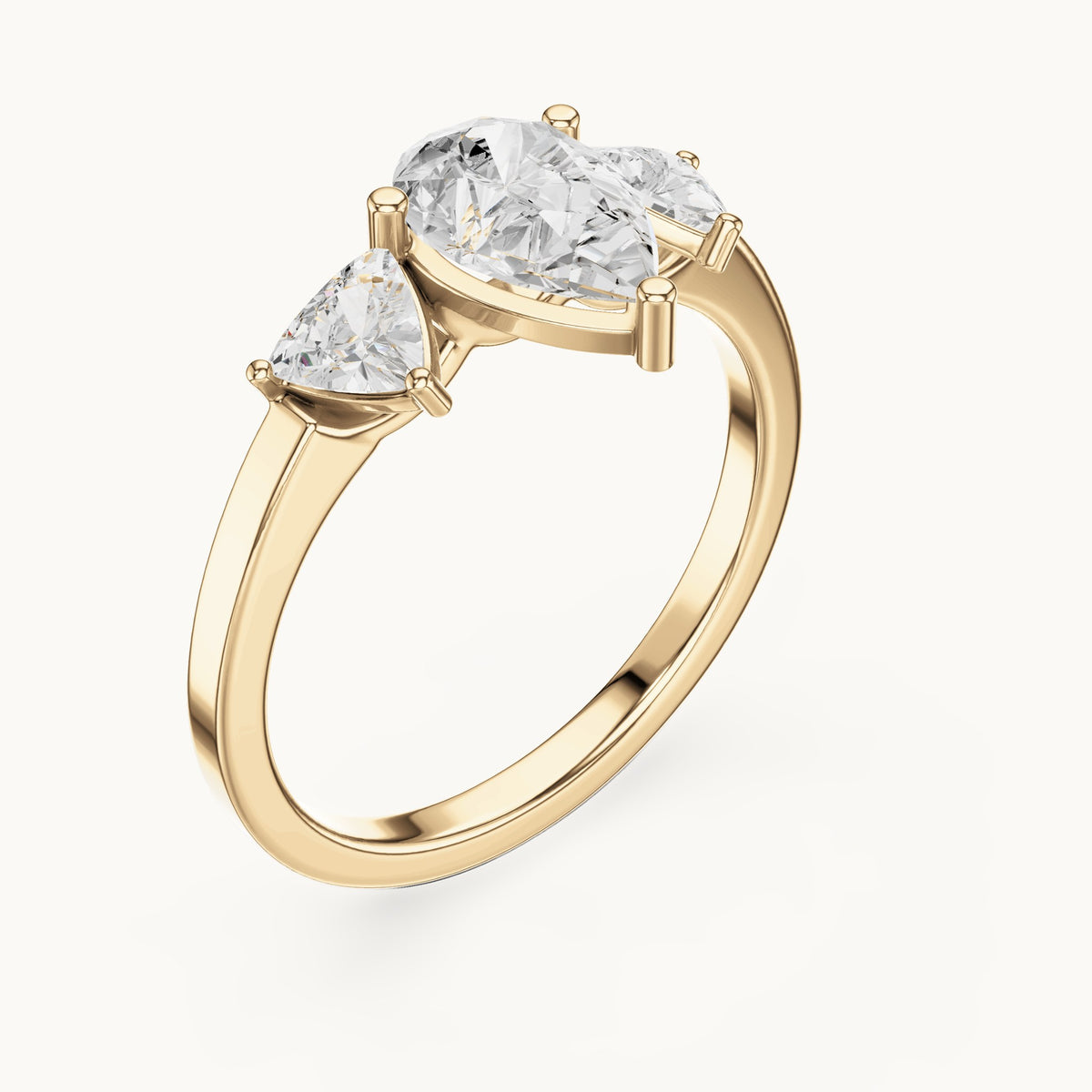 Pear and trillion lab-grown diamond three-stone engagement ring with trillion side stones in yellow gold, 1.42 CT TW, view 2