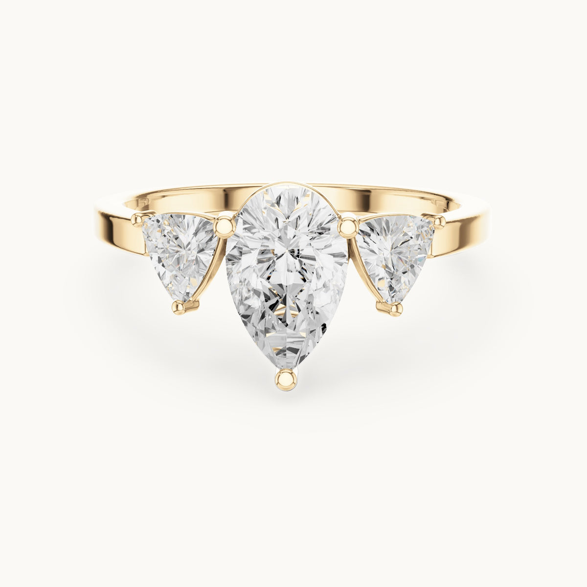Pear and trillion lab-grown diamond three-stone engagement ring with trillion side stones in yellow gold, 1.42 CT TW, view 4