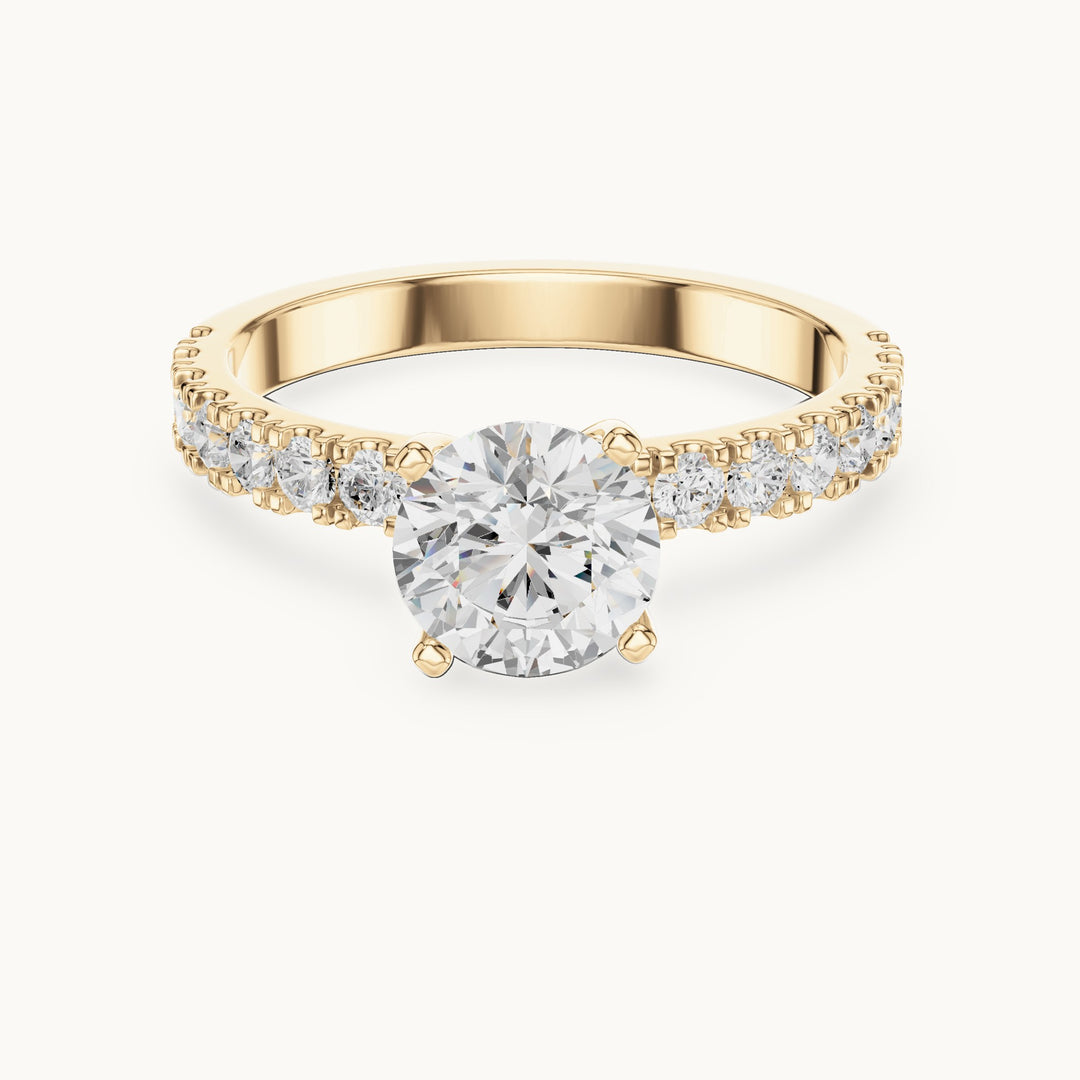 Round lab-grown diamond classic solitaire engagement ring with pavé band in yellow gold, 1.43 CT TW, view 4