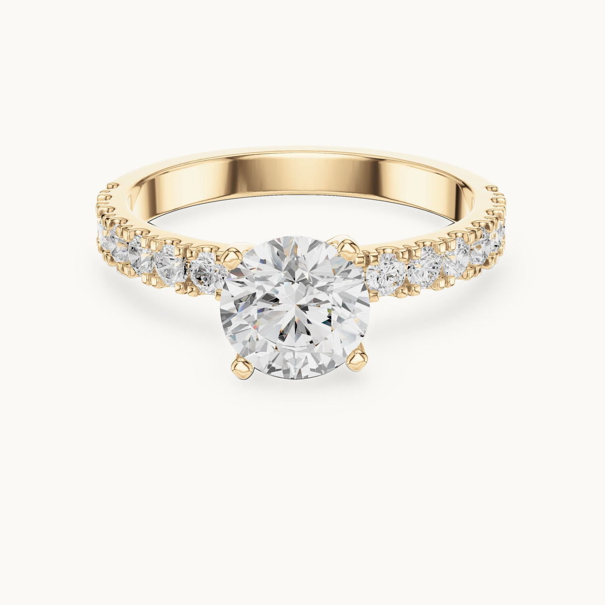 Round lab-grown diamond classic solitaire engagement ring with pavé band in yellow gold, 1.43 CT TW, view 4