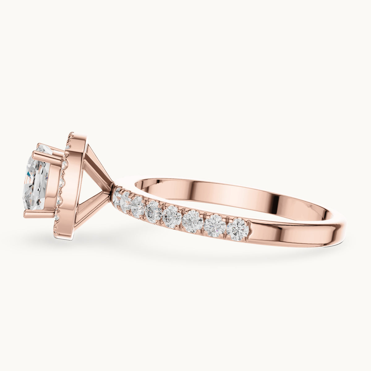 Round lab-grown diamond cushion halo engagement ring in rose gold, 1.232 CT TW, view 3