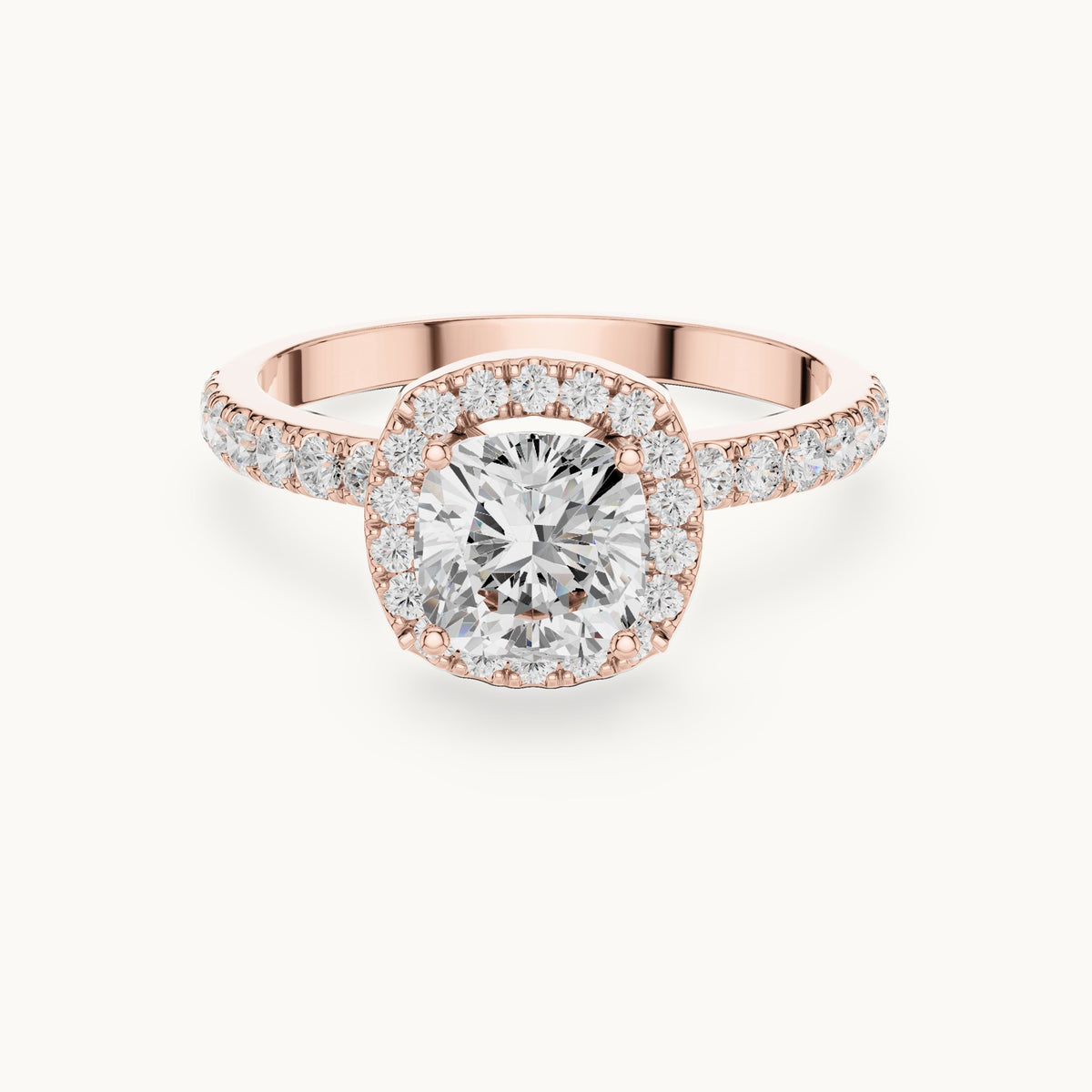 Round lab-grown diamond cushion halo engagement ring in rose gold, 1.232 CT TW, view 4