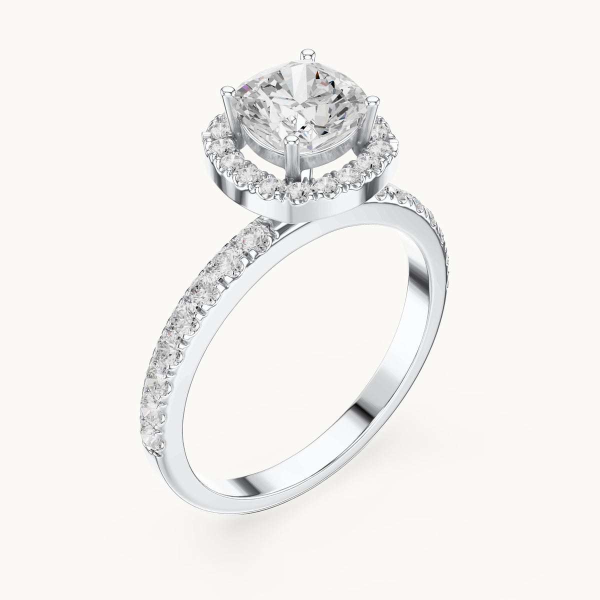 Round lab-grown diamond cushion halo engagement ring in white gold, 1.232 CT TW, view 2