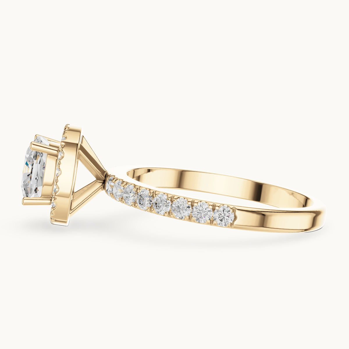 Round lab-grown diamond cushion halo engagement ring in yellow gold, 1.232 CT TW, view 3