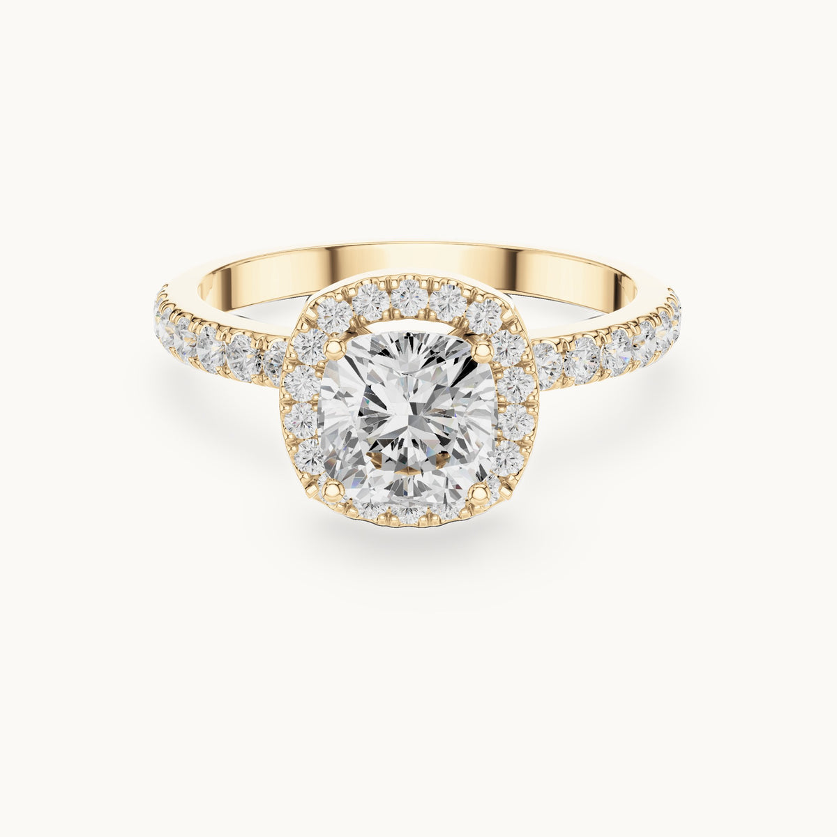Round lab-grown diamond cushion halo engagement ring in yellow gold, 1.232 CT TW, view 4