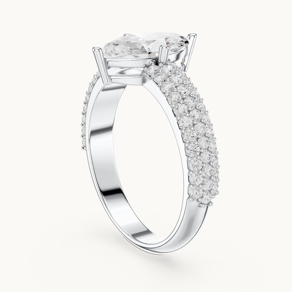 Marquise and round lab-grown diamond wide pavé engagement ring in white gold, 1.544 CT TW, view 1