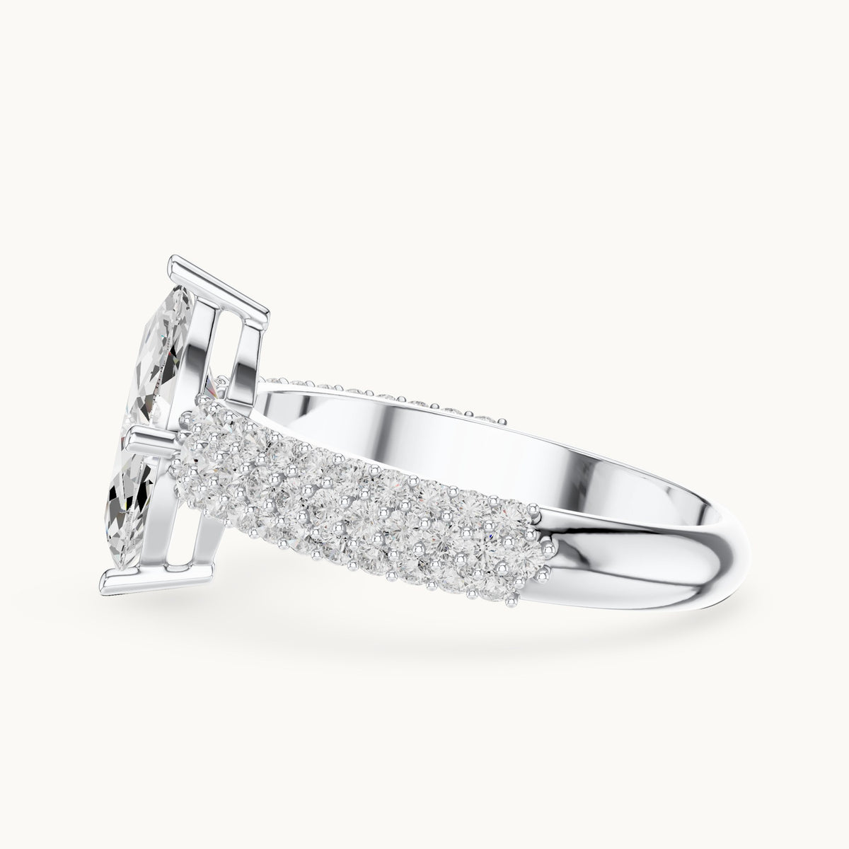 Marquise and round lab-grown diamond wide pavé engagement ring in white gold, 1.544 CT TW, view 3