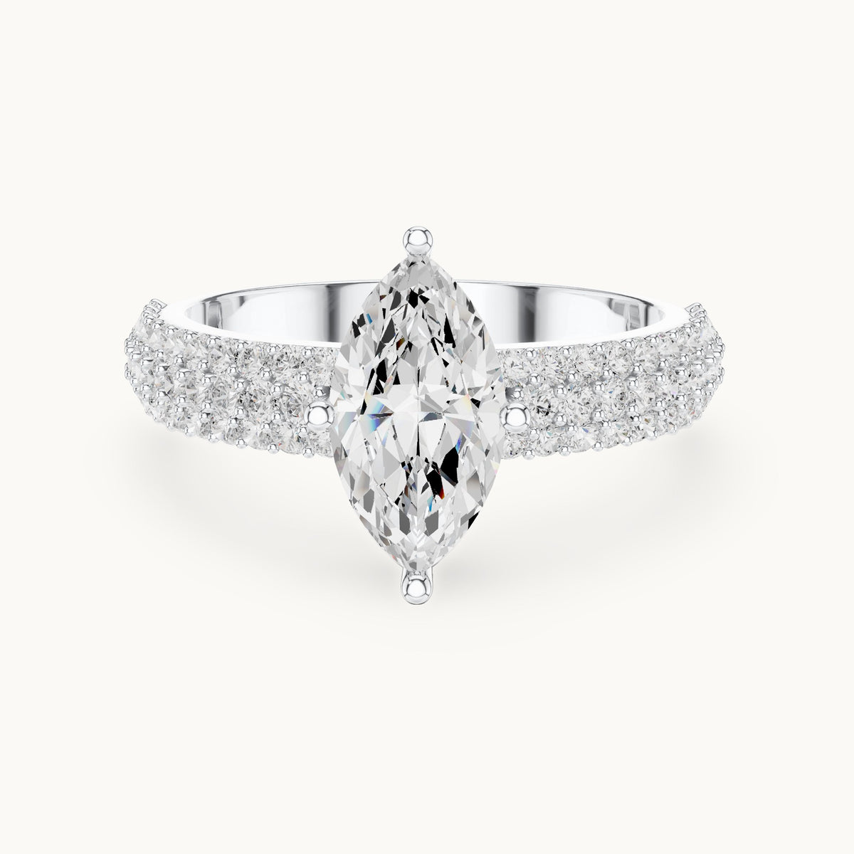Marquise and round lab-grown diamond wide pavé engagement ring in white gold, 1.544 CT TW, view 4