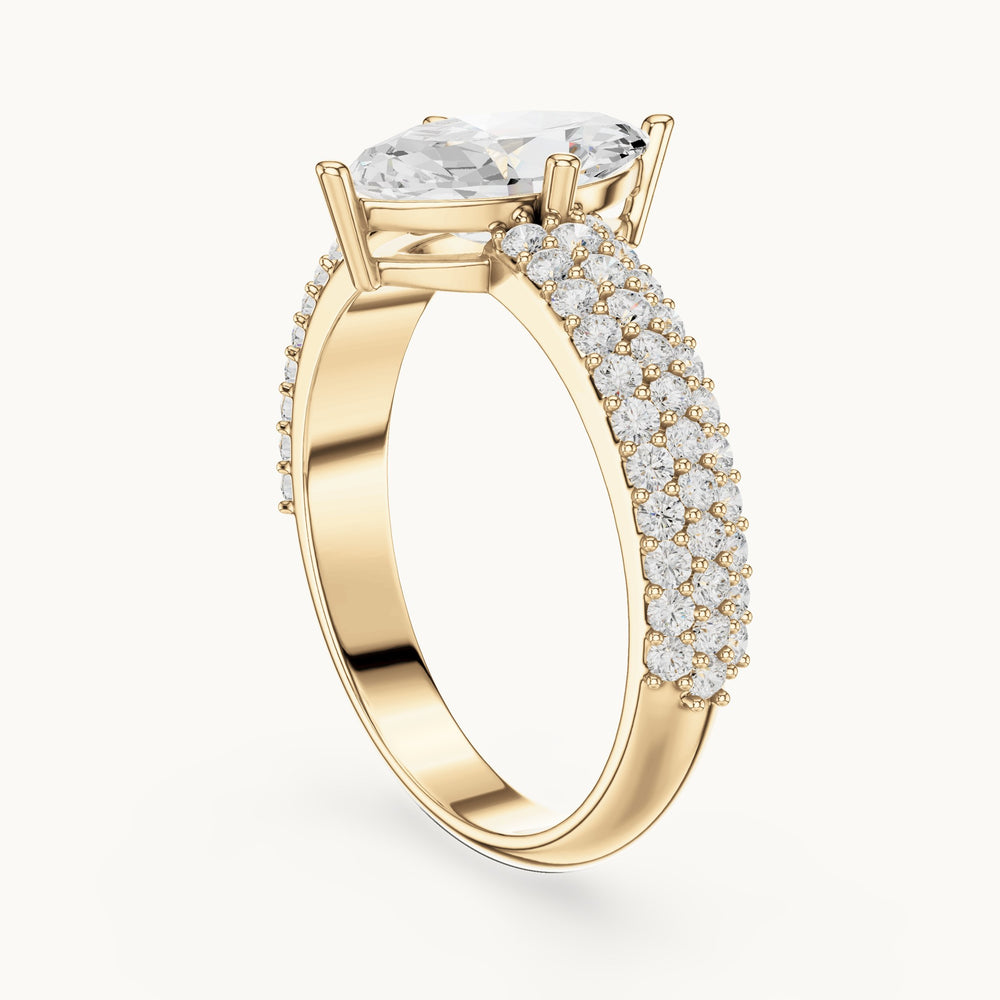 Marquise and round lab-grown diamond wide pavé engagement ring in yellow gold, 1.544 CT TW, view 1