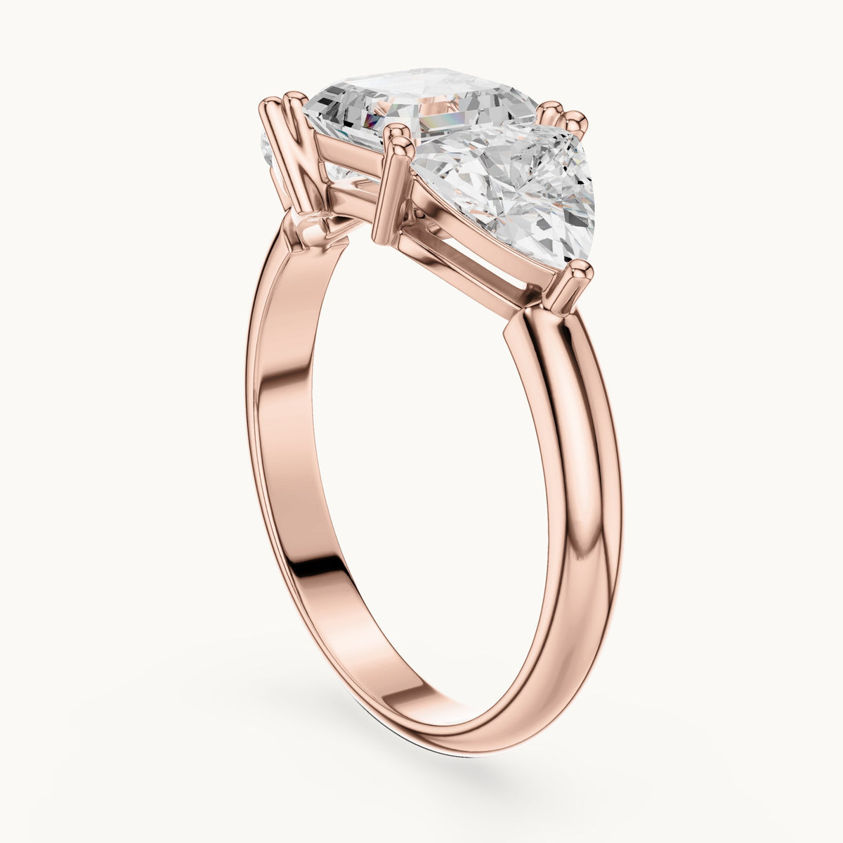 Square emerald-cut and trillion lab-grown diamond three-stone engagement ring with trillion side stones in rose gold, 2.25 CT TW, view 1