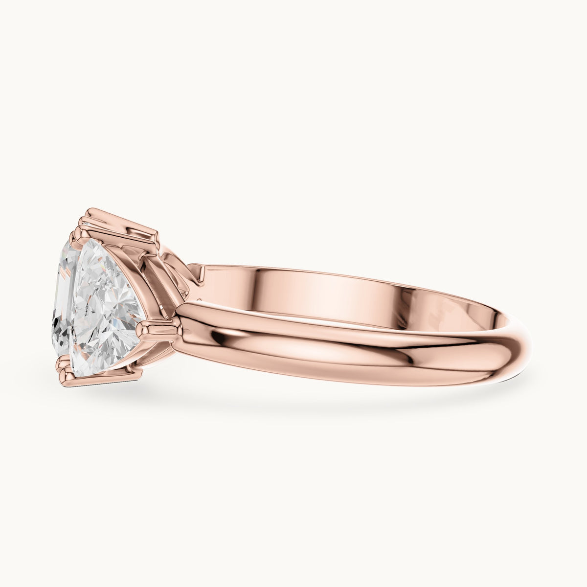 Square emerald-cut and trillion lab-grown diamond three-stone engagement ring with trillion side stones in rose gold, 2.25 CT TW, view 3