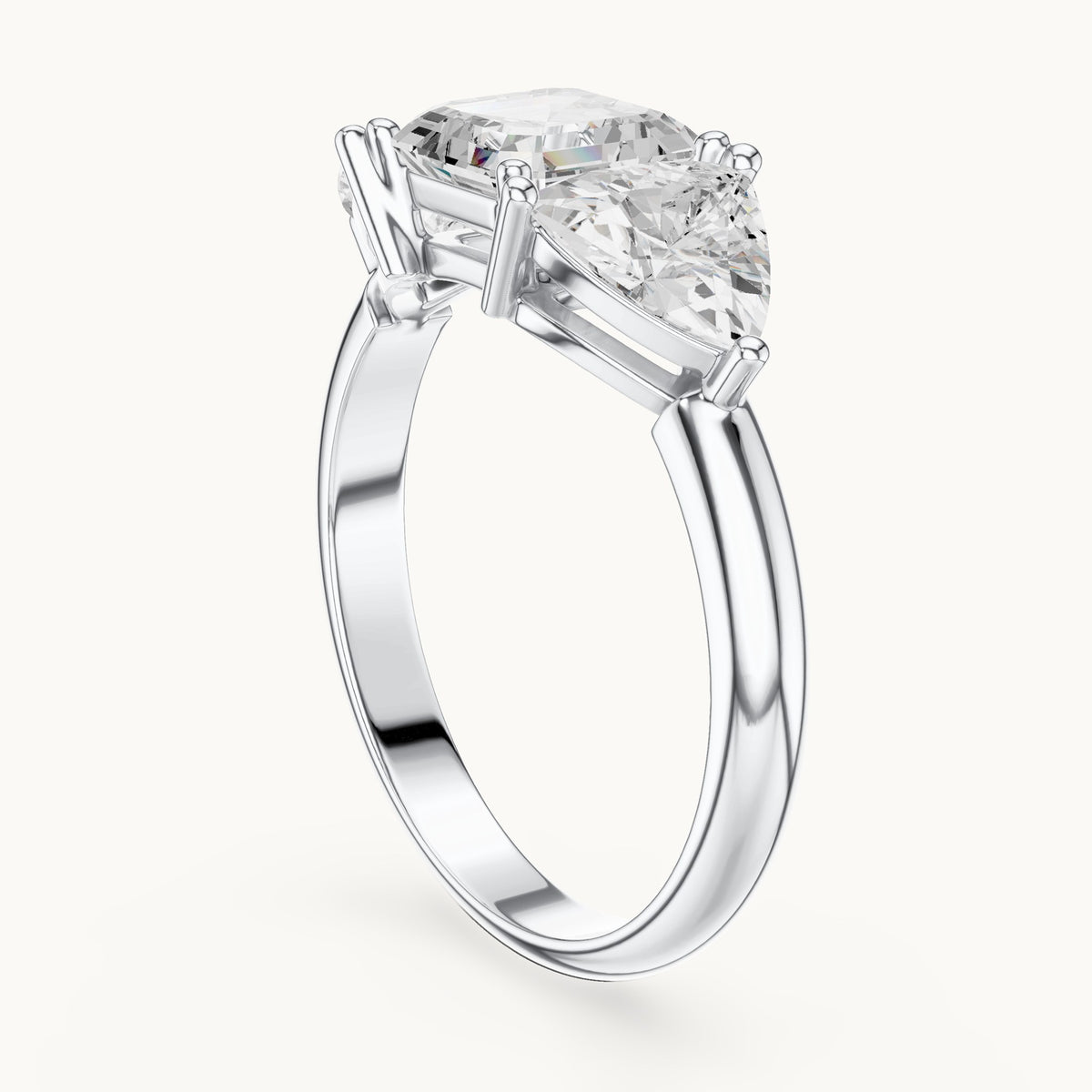 Square emerald-cut and trillion lab-grown diamond three-stone engagement ring with trillion side stones in white gold, 2.25 CT TW, view 1