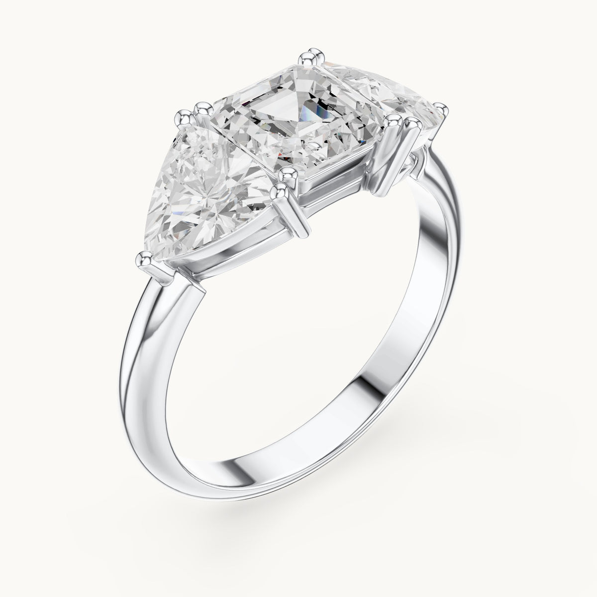 Square emerald-cut and trillion lab-grown diamond three-stone engagement ring with trillion side stones in white gold, 2.25 CT TW, view 2