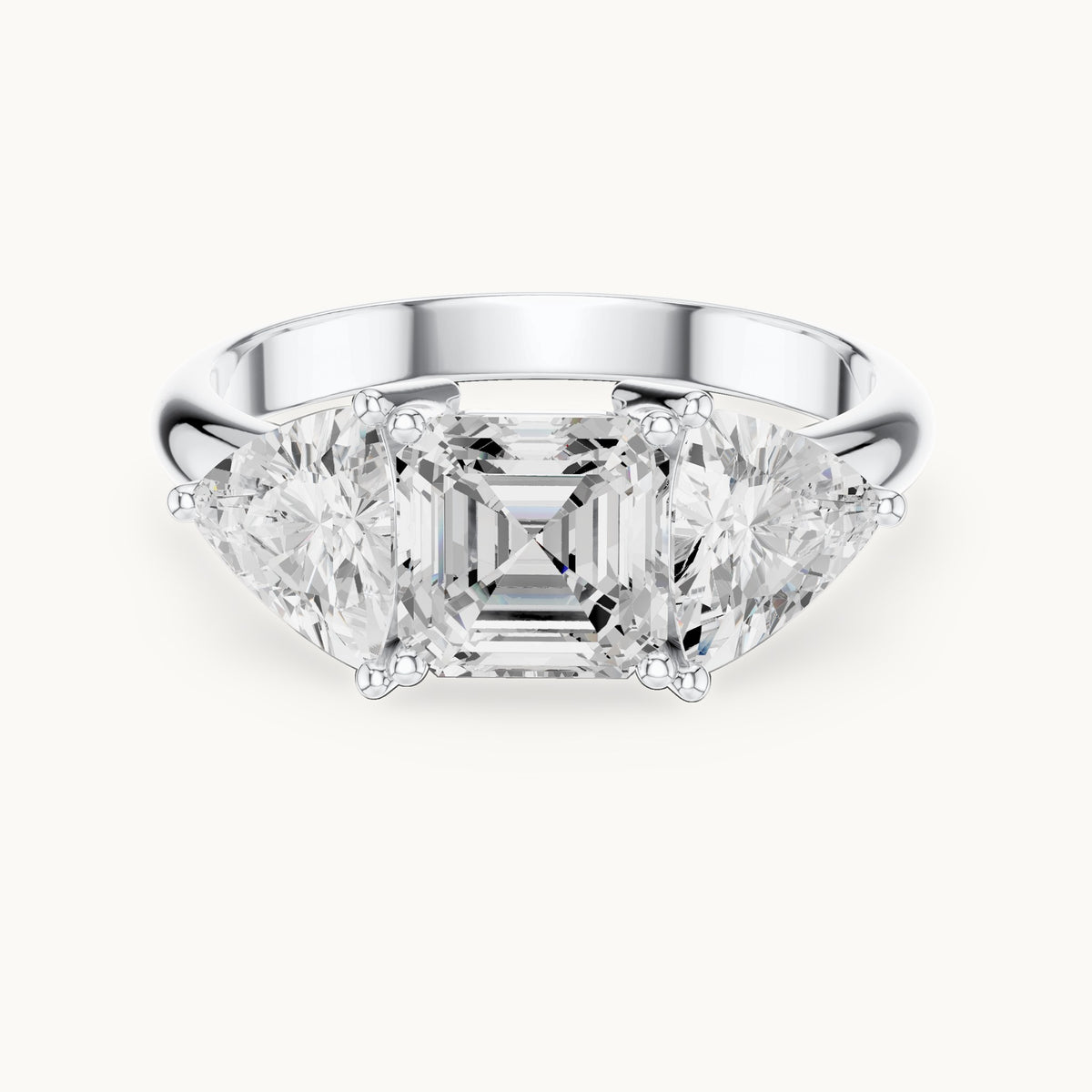 Square emerald-cut and trillion lab-grown diamond three-stone engagement ring with trillion side stones in white gold, 2.25 CT TW, view 4