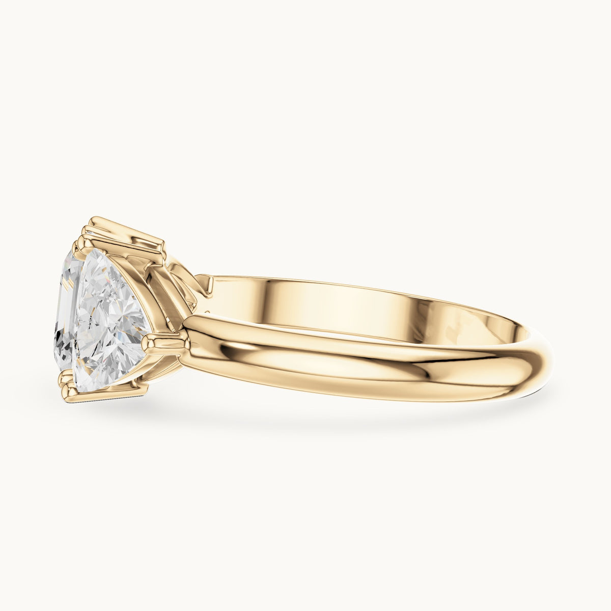Square emerald-cut and trillion lab-grown diamond three-stone engagement ring with trillion side stones in yellow gold, 2.25 CT TW, view 3