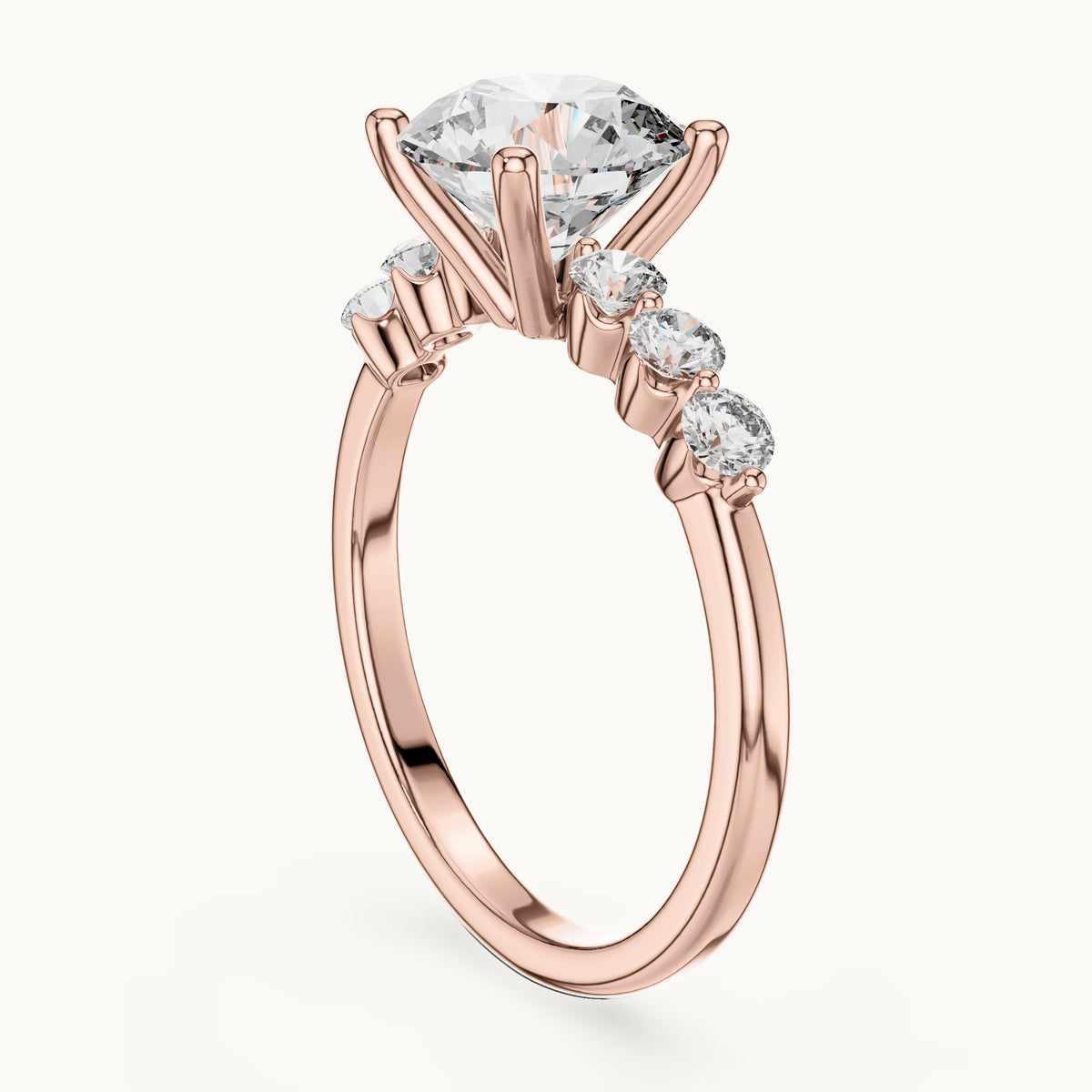 Round lab-grown diamond engagement ring with side stone accents in rose gold, 2.39 CT TW, view 1
